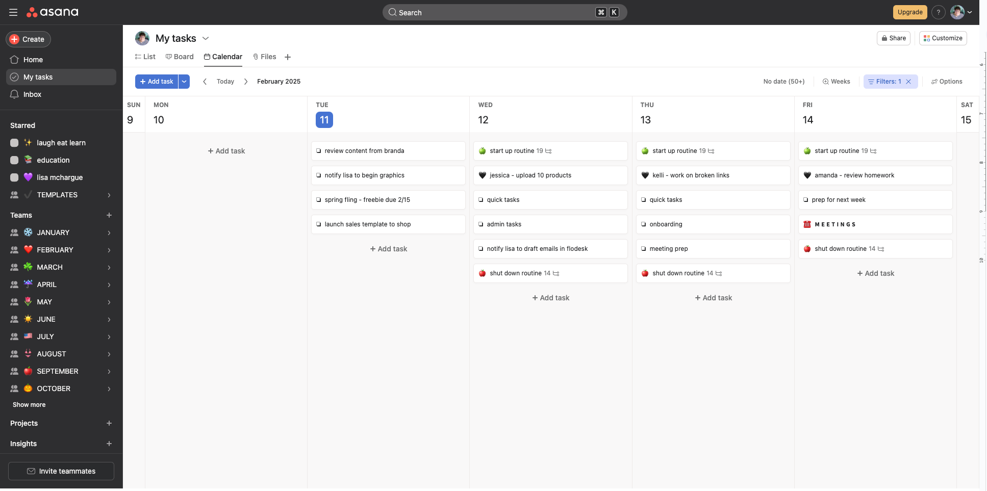 Example of my Asana build out